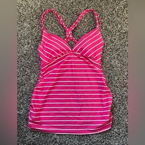 Pink and White Maternity Swim Tank Top